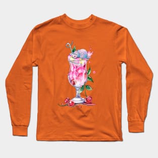 Cute Hippo and Fruit Cocktail Long Sleeve T-Shirt